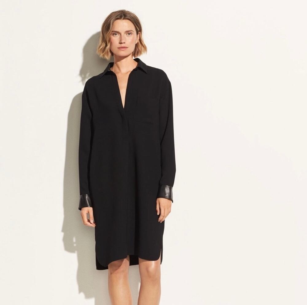 Vince NWT Women’s Black T Shirt Dress Size S Faux Leather